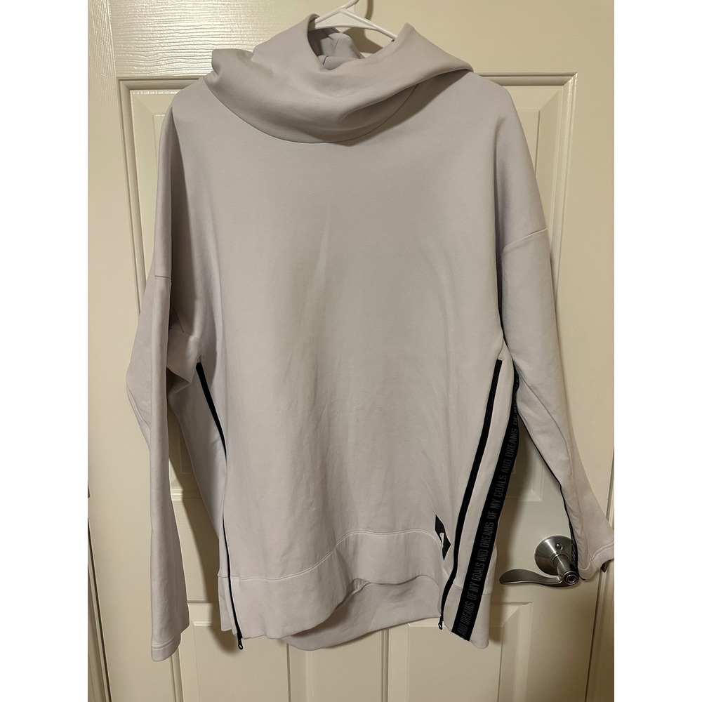 Adidas Hoodie Womens Medium White ZNE Funnel Neck Side Zip Graphic Pullover Top
